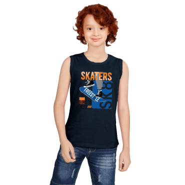 BOYS SLEVELESS T-SHIRTS WITH CHEST PRINT R/N